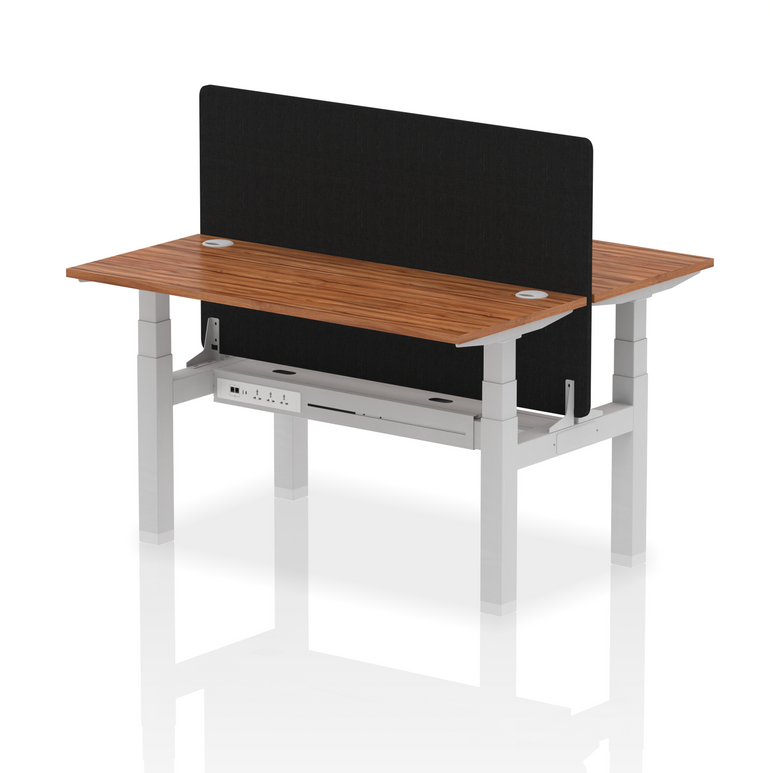 Air Back-to-Back Slimline Height Adjustable Bench Desk - 2 Person with Black Straight Screen