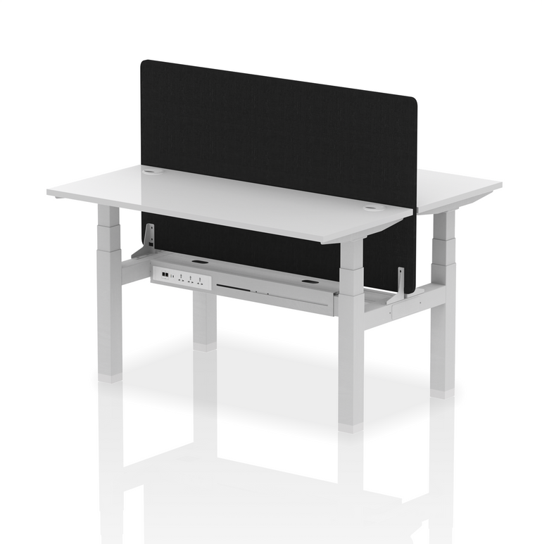 Air Back-to-Back Slimline Height Adjustable Bench Desk - 2 Person with Black Straight Screen