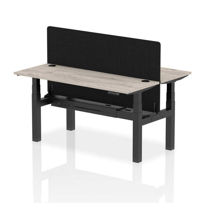 Air Back-to-Back Slimline Height Adjustable Bench Desk - 2 Person with Black Straight Screen