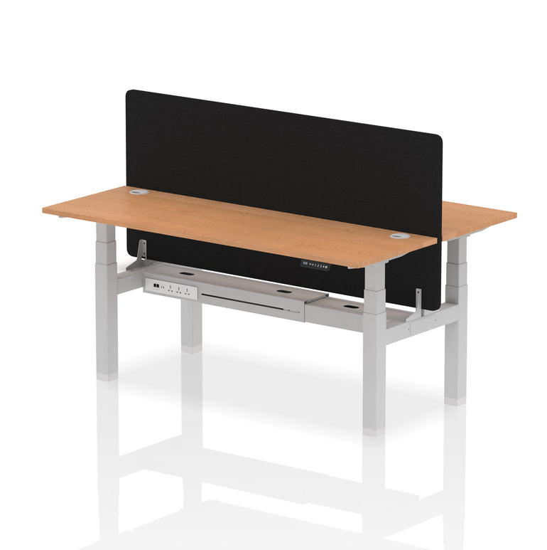 Air Back-to-Back Slimline Height Adjustable Bench Desk - 2 Person with Black Straight Screen