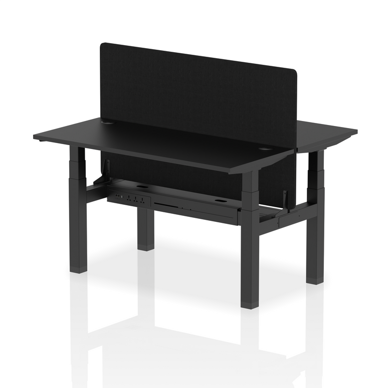 Air Back-to-Back Slimline Height Adjustable Bench Desk - 2 Person with Black Straight Screen