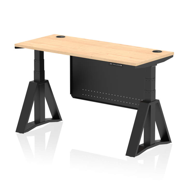 Air Height Adjustable Slimline Desk With Cable Ports With Steel Modesty Panel With Piste Foot