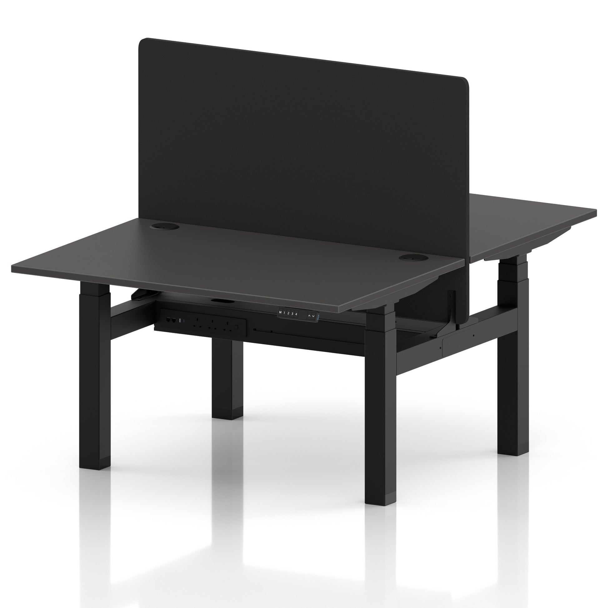 Air Back-to-Back Height Adjustable Bench Desk - 2 Person with Black Straight Screen