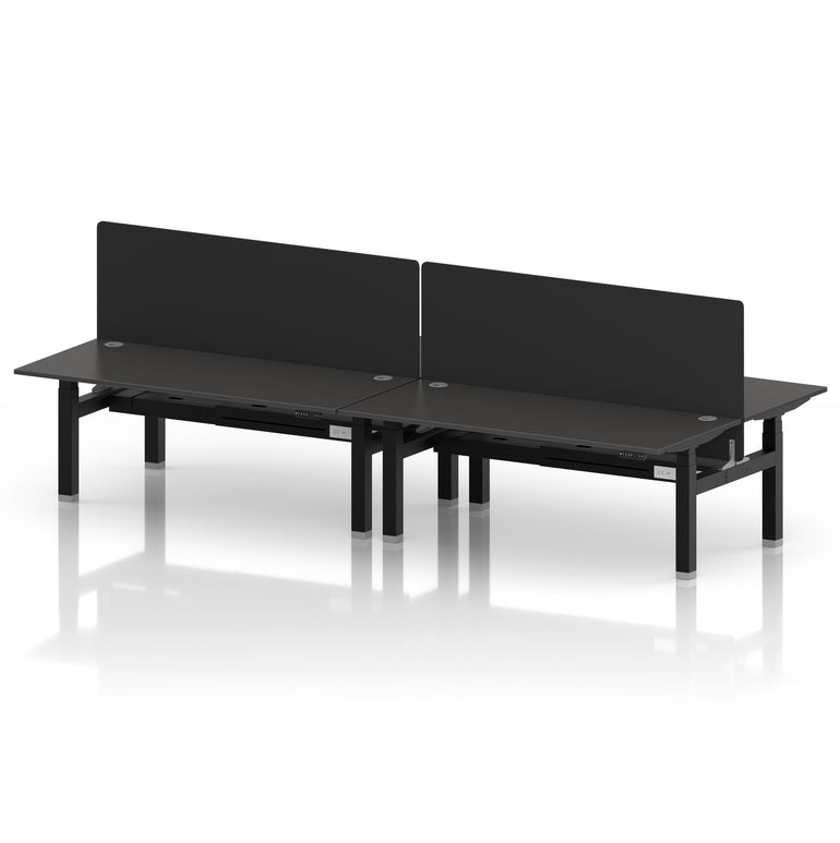 Air Back-to-Back Height Adjustable Bench Desk - 4 Person with Black Straight Screen