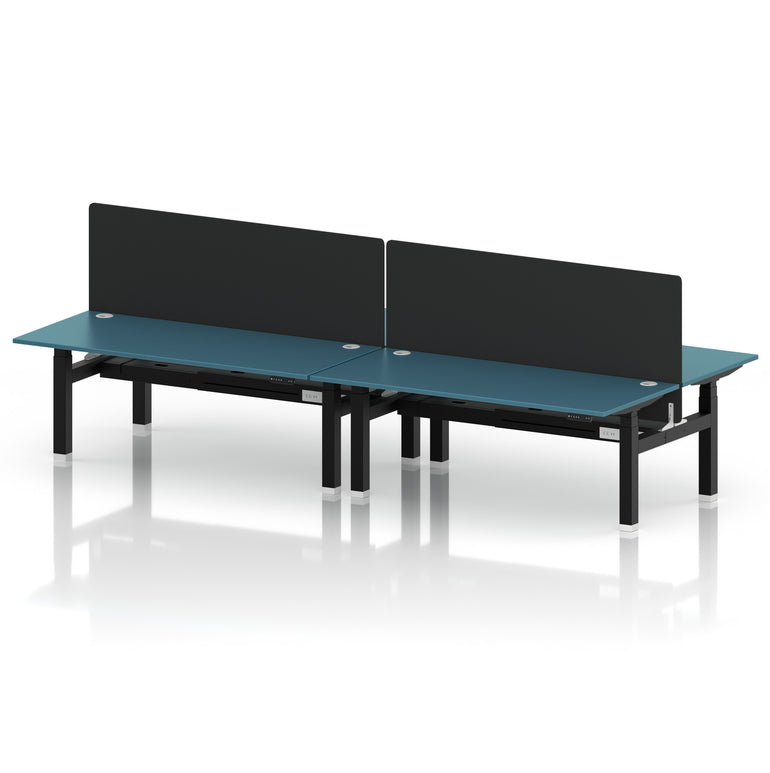 Air Back-to-Back Height Adjustable Bench Desk - 4 Person with Black Straight Screen