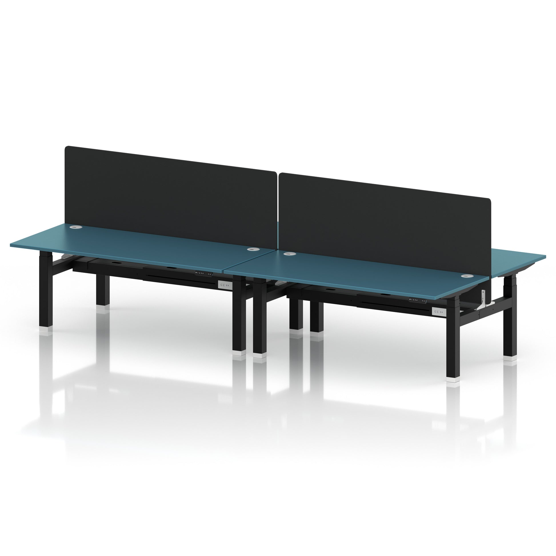 Air Back-to-Back Height Adjustable Bench Desk - 4 Person with Black Straight Screen