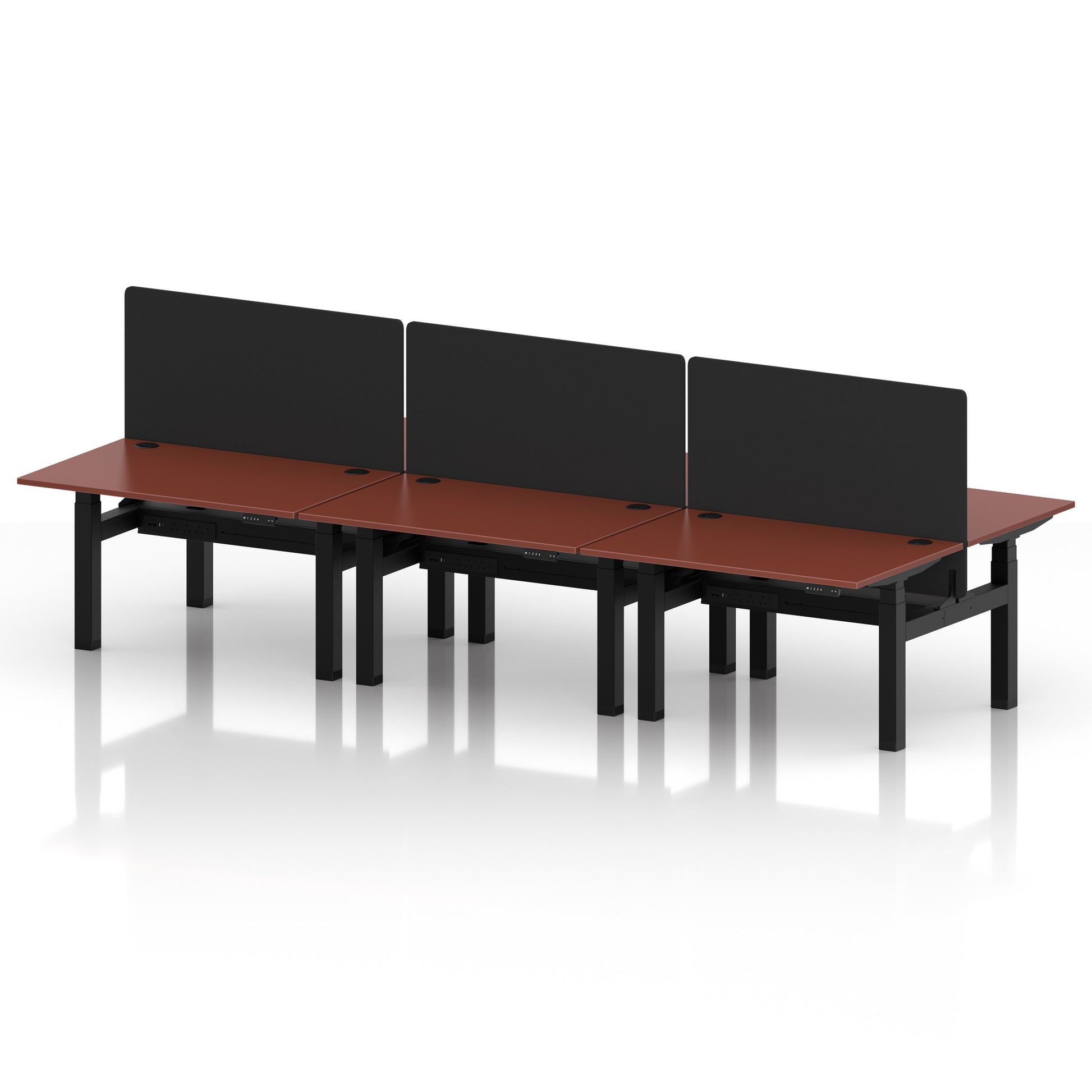 Air Back-to-Back Height Adjustable Bench Desk - 6 Person with Black Straight Screen
