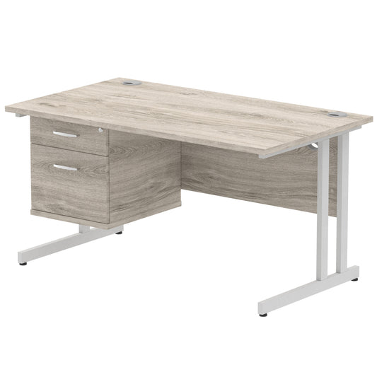 OE - Impulse 1400mm Cantilever Straight Desk With Single Fixed Pedestal