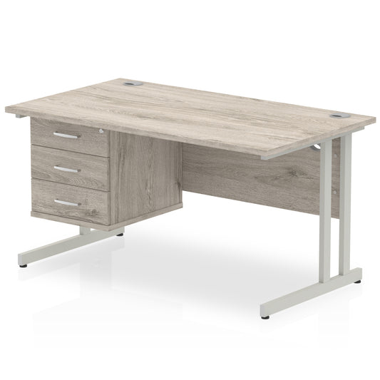 EE - Impulse 1400mm Cantilever Straight Desk With Single Fixed Pedestal