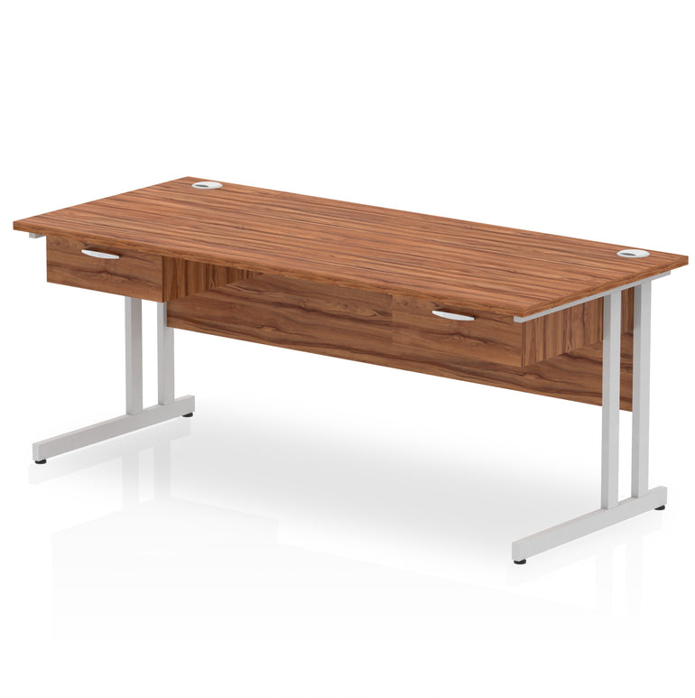 Impulse Cantilever Straight Desk Silver Frame With Two One Drawer Fixed Pedestals