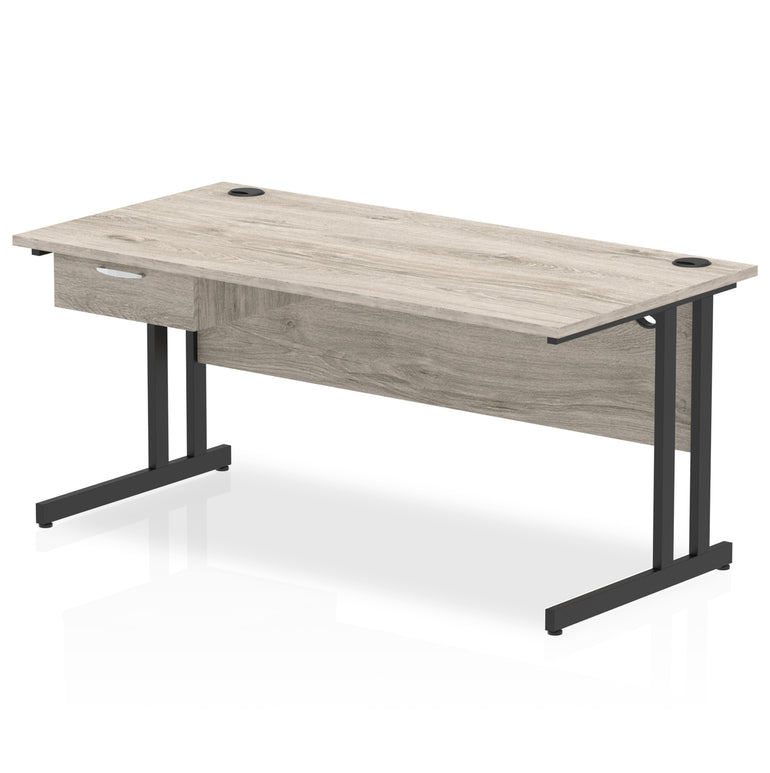 Impulse Cantilever Straight Desk Black Frame With Single One Drawer Fixed Pedestal