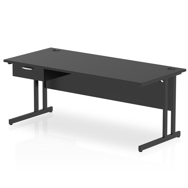 Impulse Cantilever Straight Desk Black Frame With Single One Drawer Fixed Pedestal