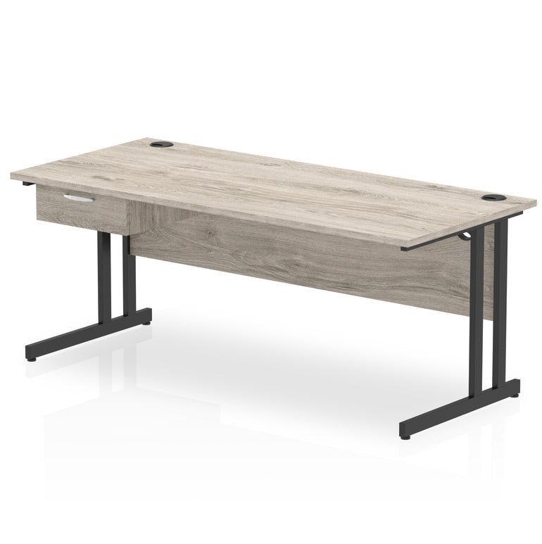 Impulse Cantilever Straight Desk Black Frame With Single One Drawer Fixed Pedestal
