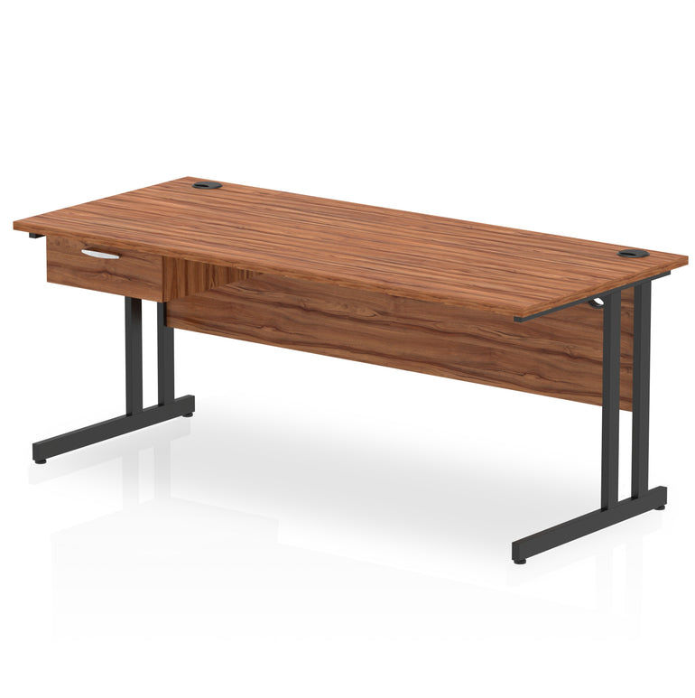 Impulse Cantilever Straight Desk Black Frame With Single One Drawer Fixed Pedestal