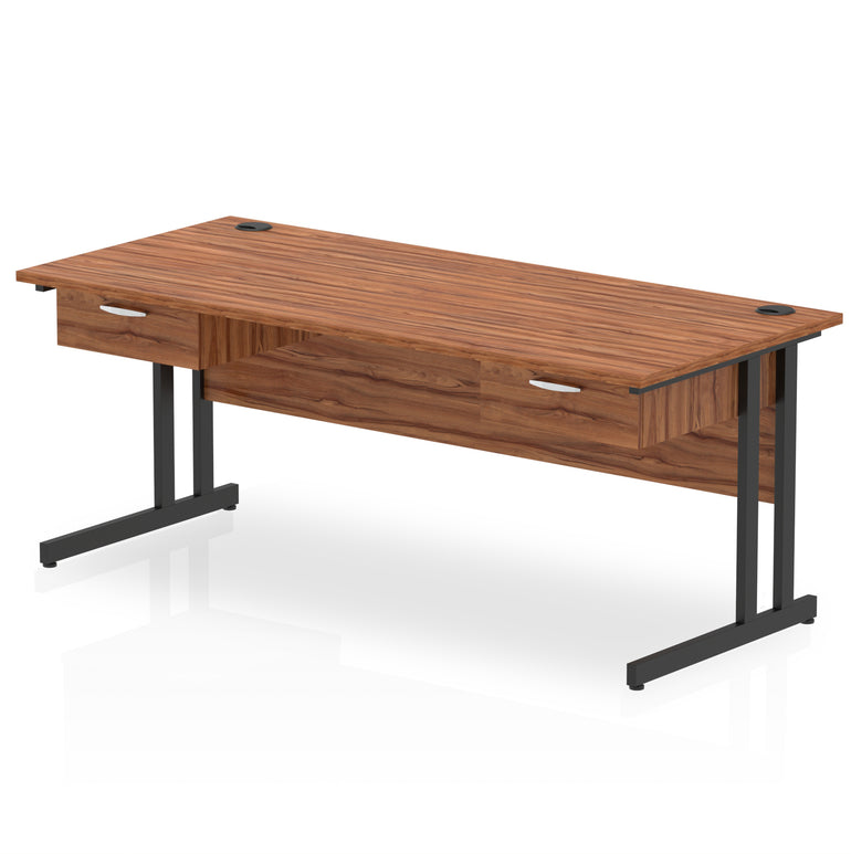 Impulse Cantilever Straight Desk Black Frame With Two One Drawer Fixed Pedestals