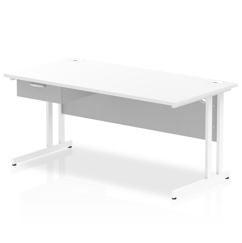 Impulse Cantilever Straight Desk White Frame With Single One Drawer Fixed Pedestal