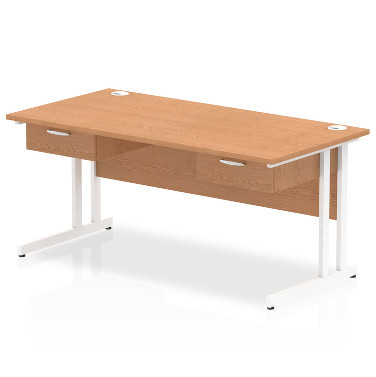 Impulse Cantilever Straight Desk White Frame With Two One Drawer Fixed Pedestals