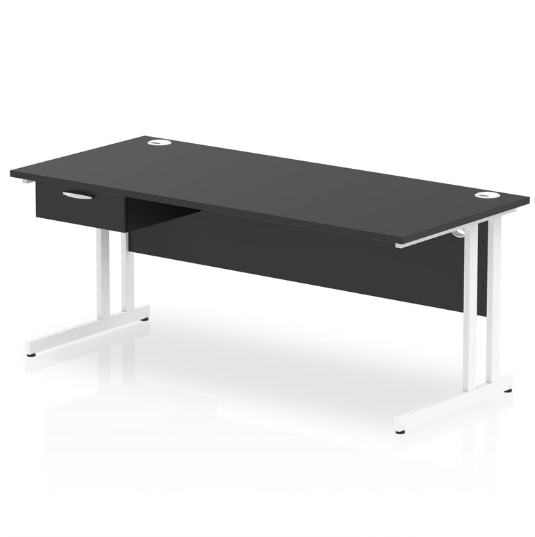 Impulse Cantilever Straight Desk White Frame With Single One Drawer Fixed Pedestal
