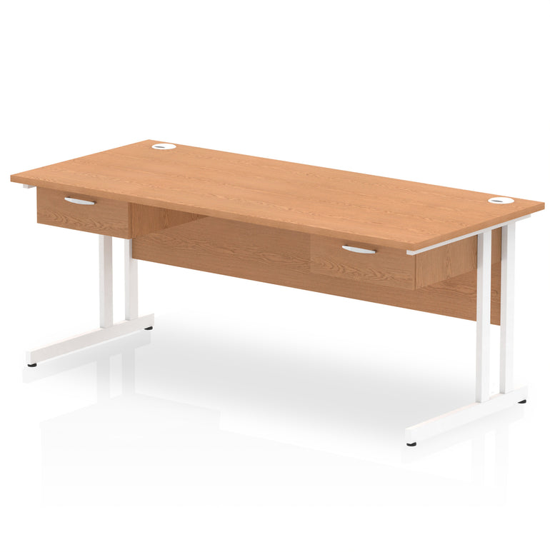 Impulse Cantilever Straight Desk White Frame With Two One Drawer Fixed Pedestals