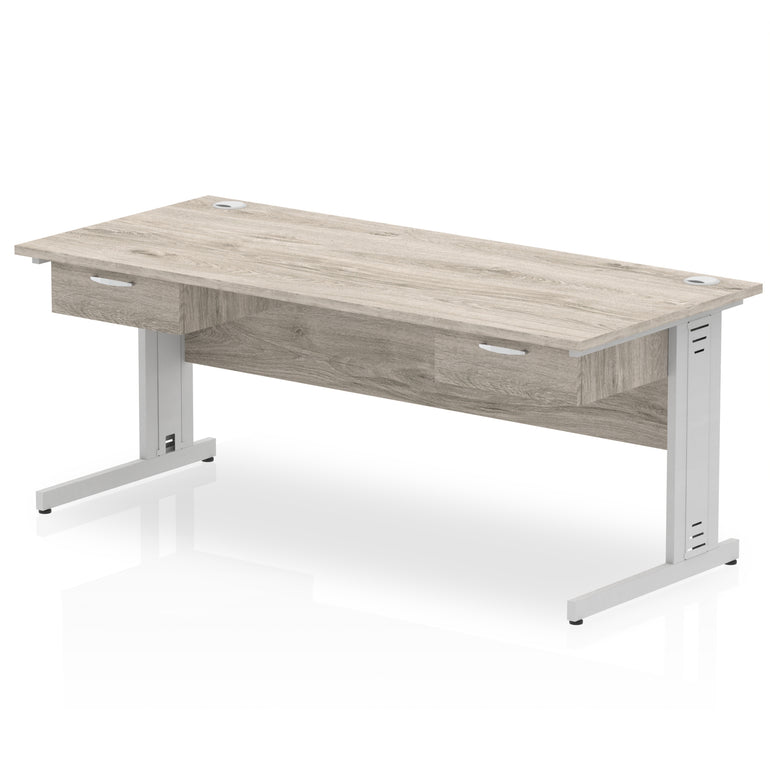 Impulse Cable Managed Straight Desk Silver Frame With Two One Drawer Fixed Pedestals