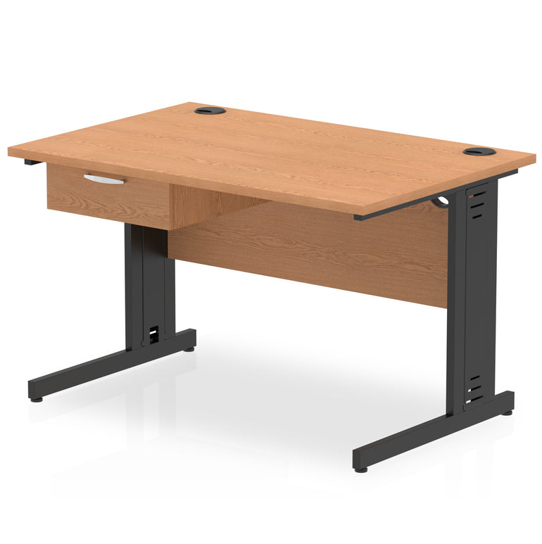 Impulse Cable Managed Straight Desk Black Frame With Single One Drawer Fixed Pedestal
