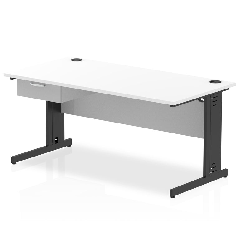Impulse Cable Managed Straight Desk Black Frame With Single One Drawer Fixed Pedestal