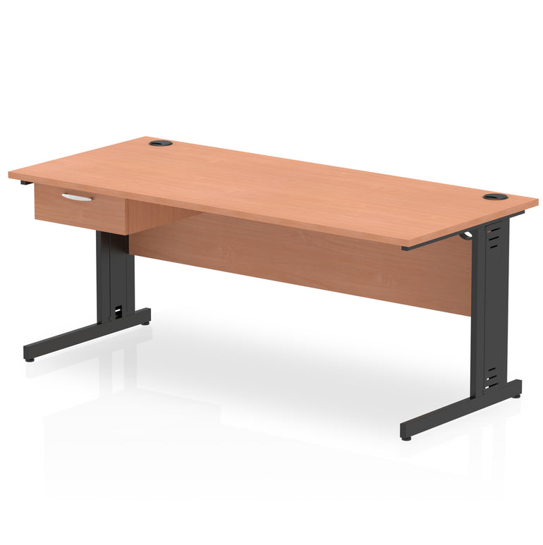 Impulse Cable Managed Straight Desk Black Frame With Single One Drawer Fixed Pedestal