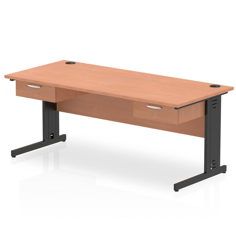 Impulse Cable Managed Straight Desk Black Frame With Two One Drawer Fixed Pedestals