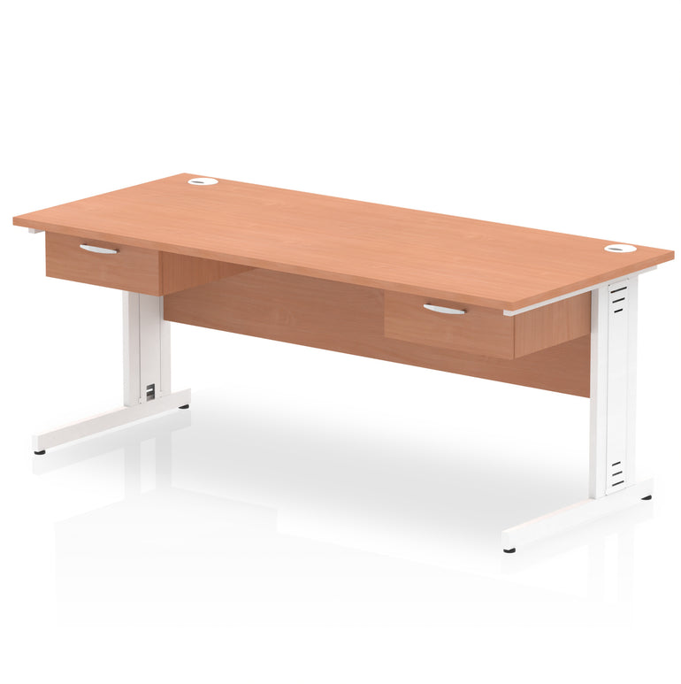Impulse Cable Managed Straight Desk White Frame With Two One Drawer Fixed Pedestals