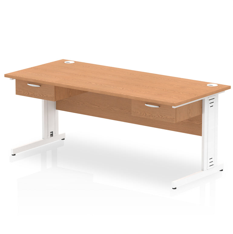 Impulse Cable Managed Straight Desk White Frame With Two One Drawer Fixed Pedestals
