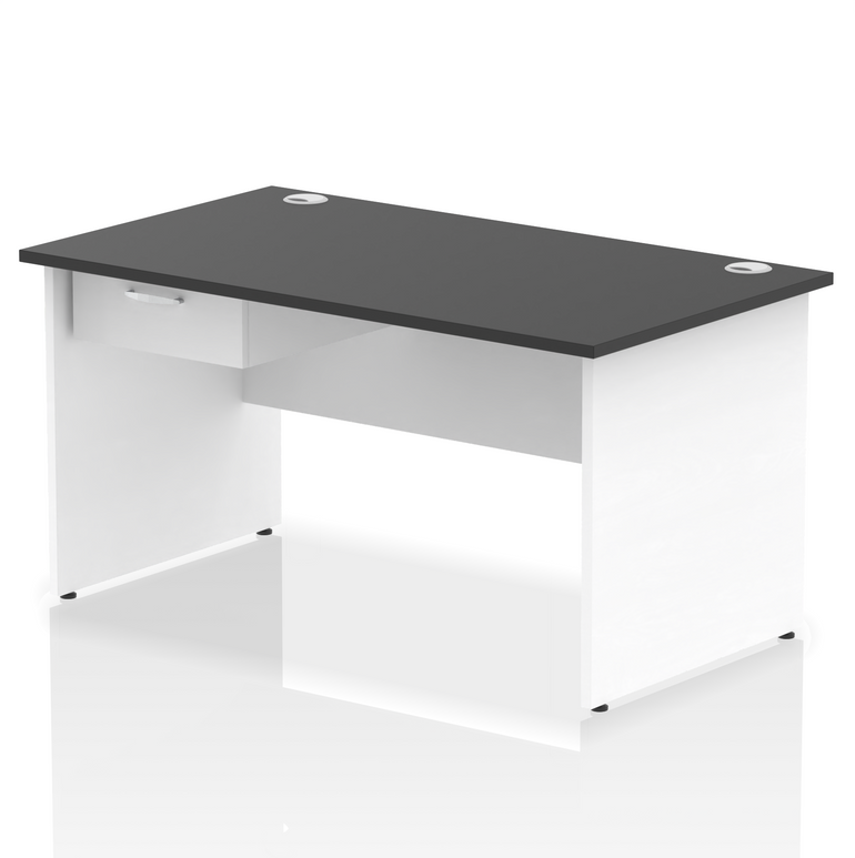 Impulse Panel End Straight Desk Frame With Single One Drawer Fixed Pedestal