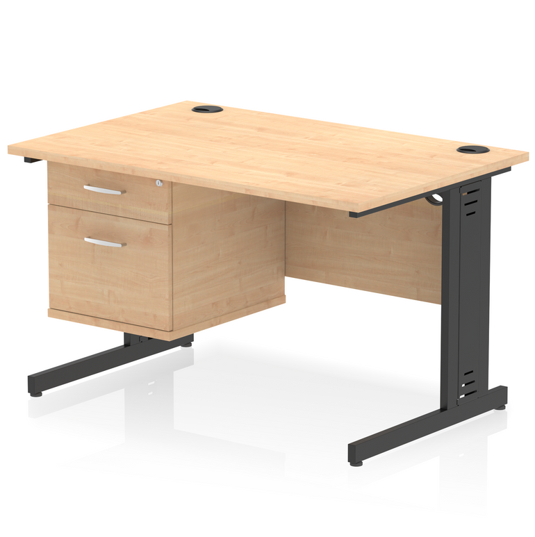 Impulse 1200mm Cable Managed Straight Desk With Single Fixed Pedestal