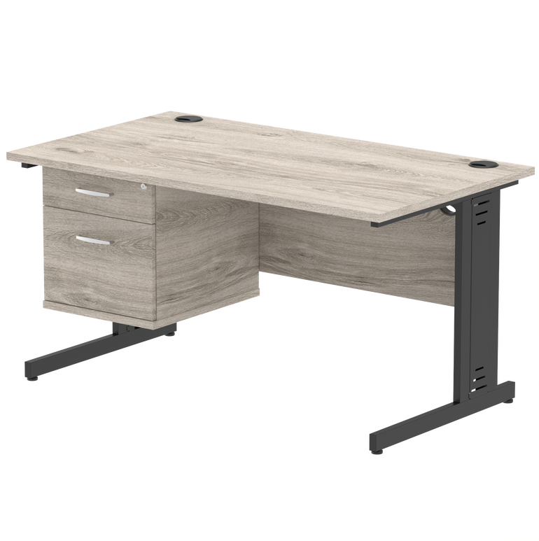 Impulse 1400mm Cable Managed Straight Desk With Single Fixed Pedestal