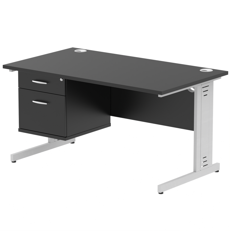Impulse 1400mm Cable Managed Straight Desk With Single Fixed Pedestal