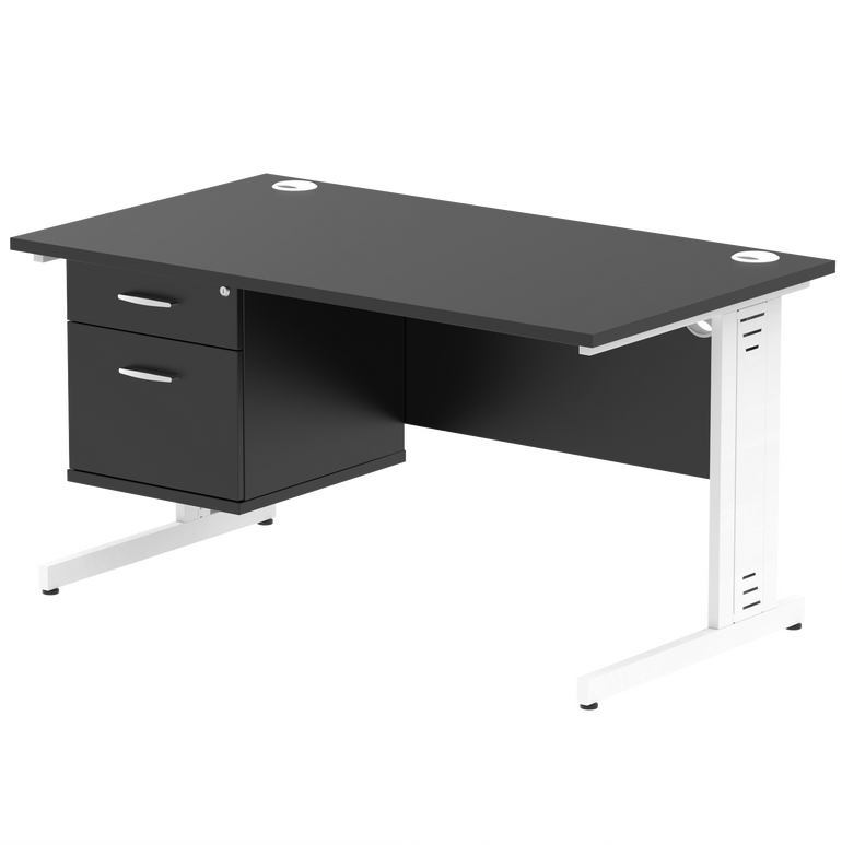 Impulse 1400mm Cable Managed Straight Desk With Single Fixed Pedestal