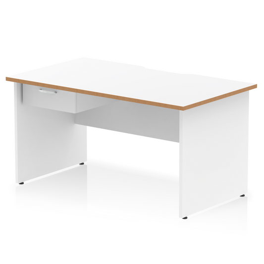 Impulse Scalloped Edge Panel End Straight Desk Frame With Single One Drawer Fixed Pedestal