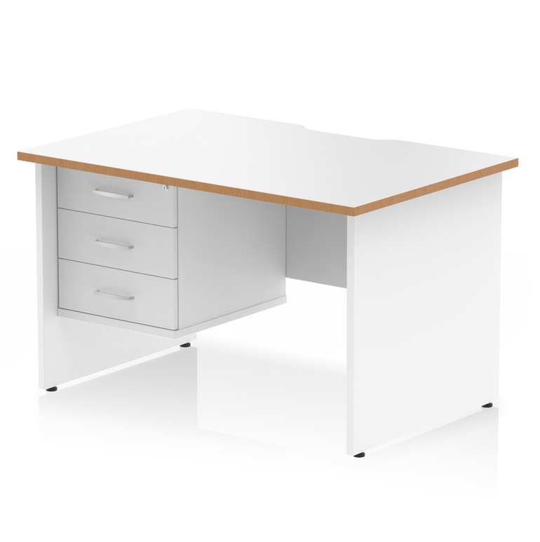 Impulse Scalloped Edge 1200mm Panel End Straight Desk With Single Fixed Pedestal