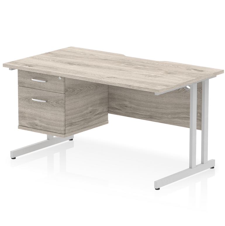 Impulse Scalloped Edge 1400mm Cantilever Straight Desk With Single Fixed Pedestal