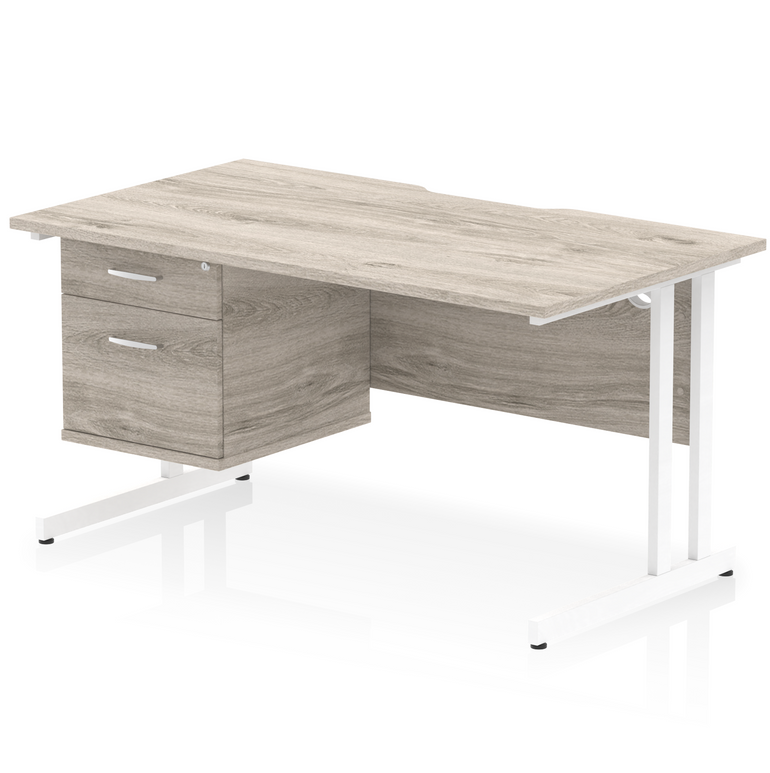 Impulse Scalloped Edge 1400mm Cantilever Straight Desk With Single Fixed Pedestal