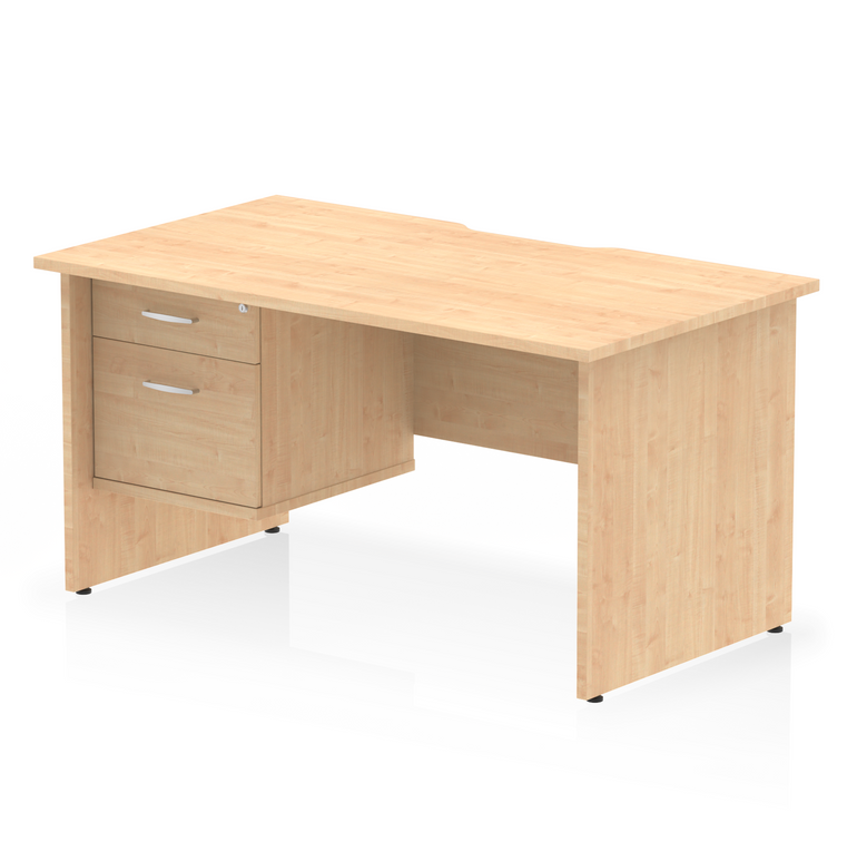 Impulse Scalloped Edge 1400mm Panel End Straight Desk With Single Fixed Pedestal