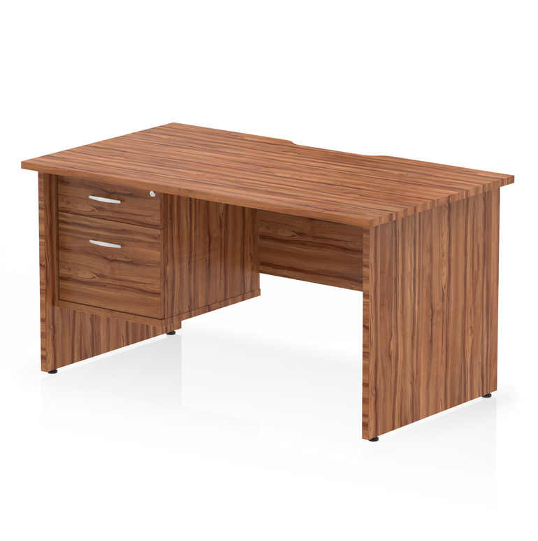 Impulse Scalloped Edge 1400mm Panel End Straight Desk With Single Fixed Pedestal