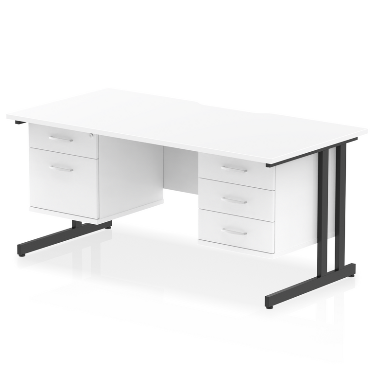 Impulse Scalloped Edge 1600mm Cantilever Straight Desk With Two Fixed Pedestal