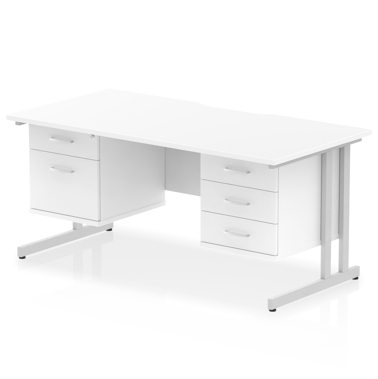Impulse Scalloped Edge 1600mm Cantilever Straight Desk With Two Fixed Pedestal