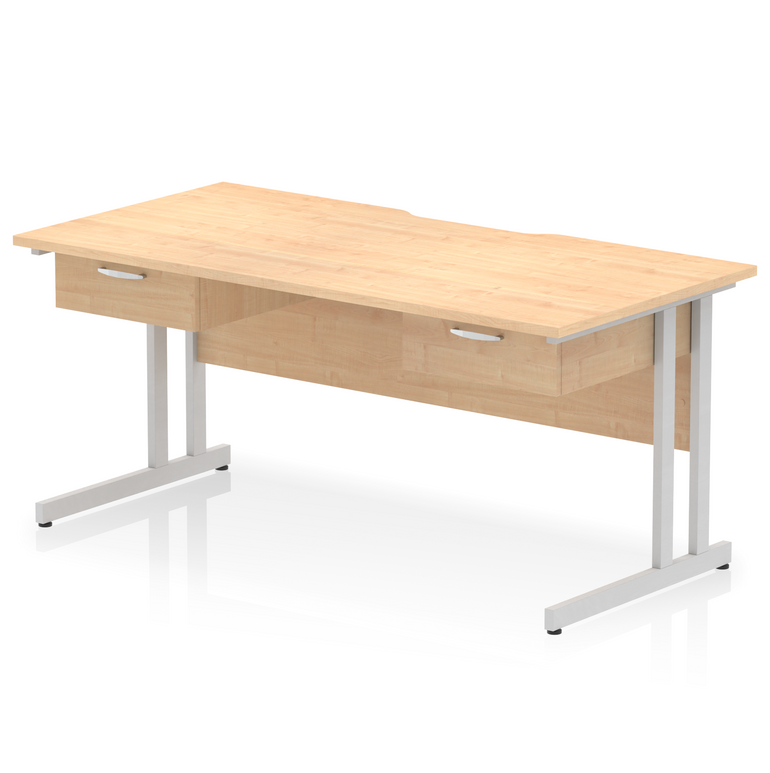 Impulse Scalloped Edge Cantilever Straight Desk With Two One Drawer Fixed Pedestals