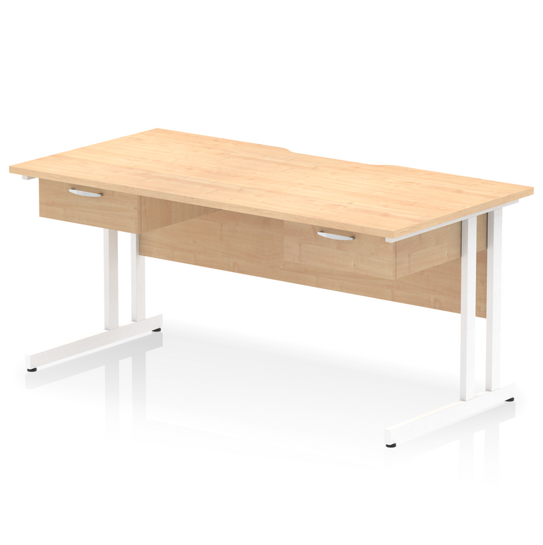 Impulse Scalloped Edge Cantilever Straight Desk With Two One Drawer Fixed Pedestals