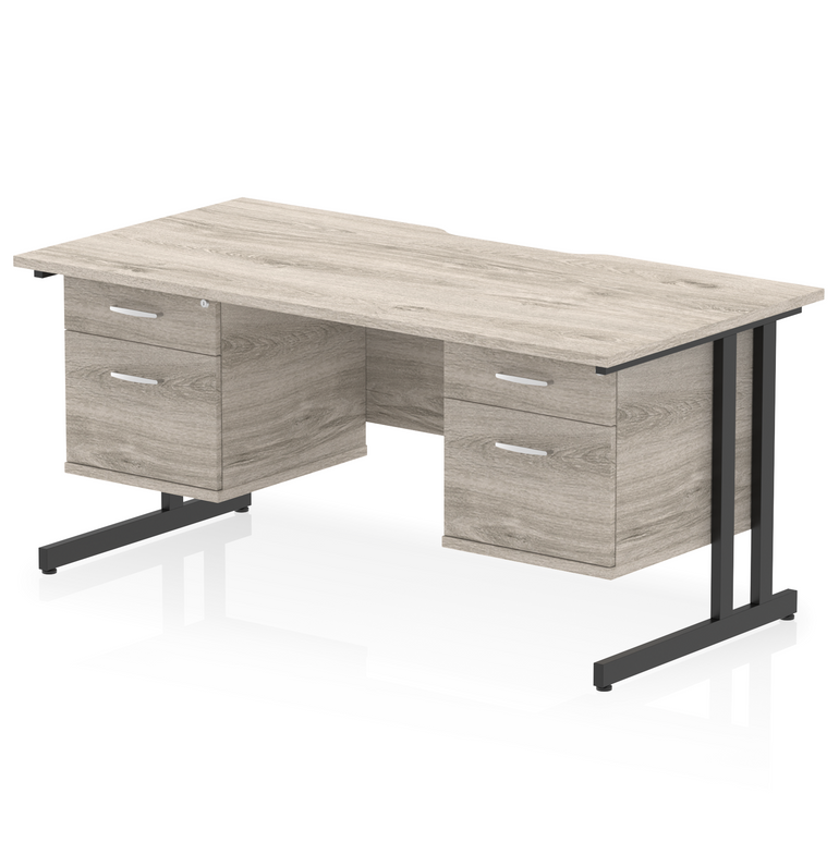 Impulse Scalloped Edge 1600mm Cantilever Straight Desk With Two Fixed Pedestal