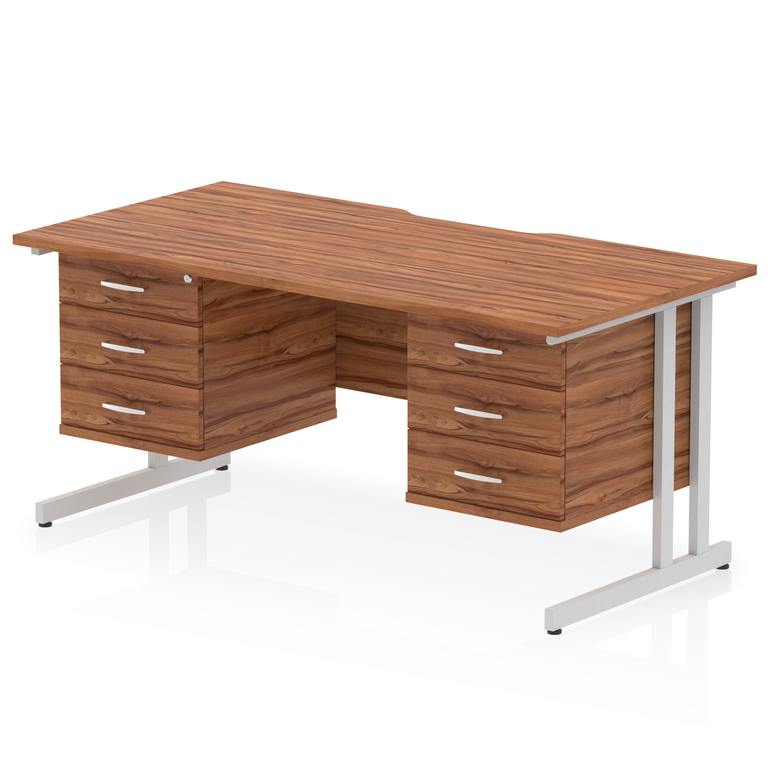Impulse Scalloped Edge 1600mm Cantilever Straight Desk With Two Fixed Pedestal