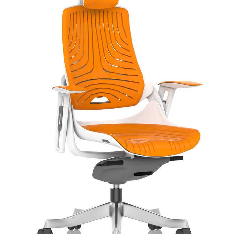 Zure High Back White Shell Elastomer Executive Office Chair with Arms