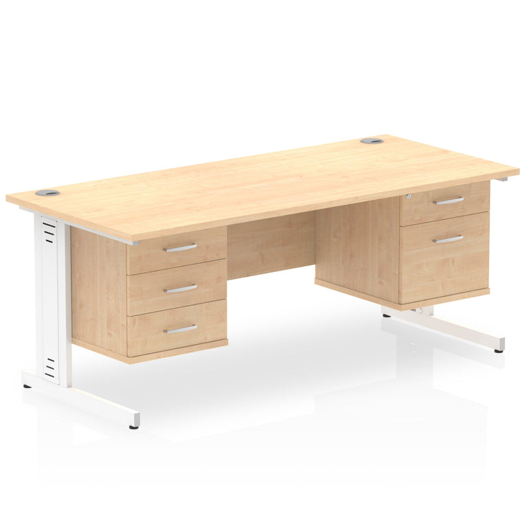 Impulse 1800mm Cable Managed Straight Desk With Two Fixed Pedestal