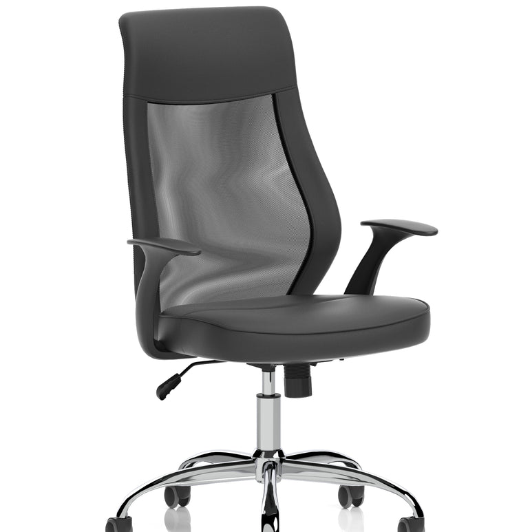 Baye High Mesh Back Task Operator Black Leather Office Chair with Arms